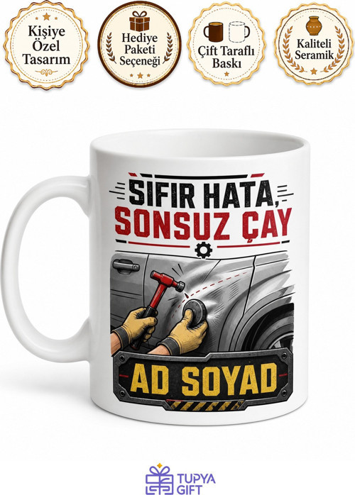 Kaportacıya Özel Sıfır Hata Esprili Sanayi Tipi Çay Kupası Hediye Bardak