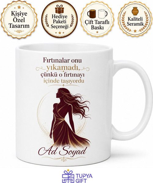 Güçlü Kadın İlham Verici Kupa Bardak Motivasyon Hediye Özel Tasarım Porselen