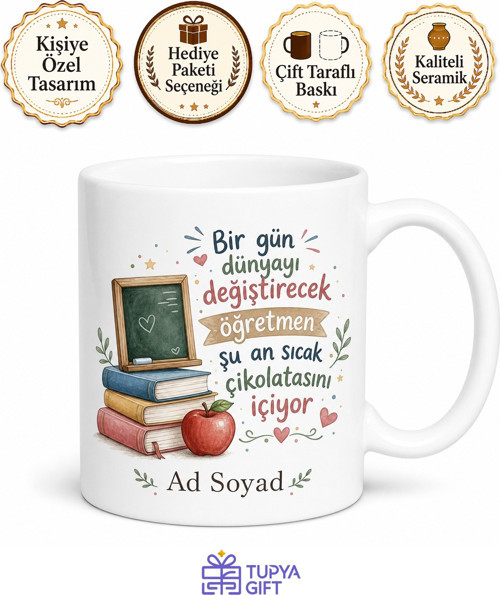 İsimli Çocuk Kupası Geleceğin Öğretmeni Yazılı Özel Tasarım Hediye Kupa Bardak
