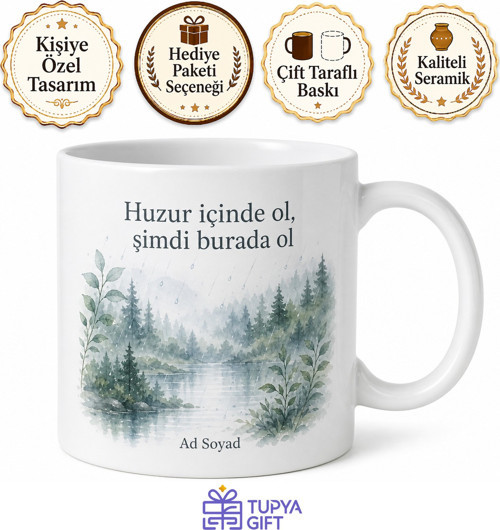 Meditasyon Doğa Sesleri Yağmur Sesi Huzur Temalı Baskılı Porselen Kupa Bardak Hediye