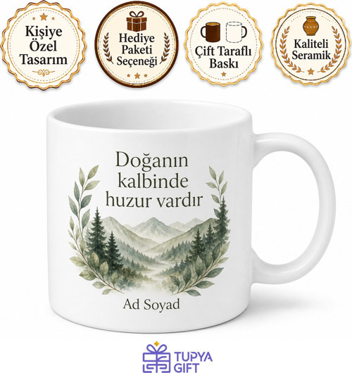 Doğal Yaşam Temalı Baskılı Kupa Bardak Porselen Hediye Doğa Sevgisi