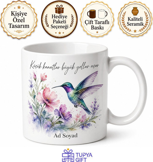 Arı Kuşu Temalı Baskılı Kupa Bardak Özel Tasarım Hediye Porselen Mug
