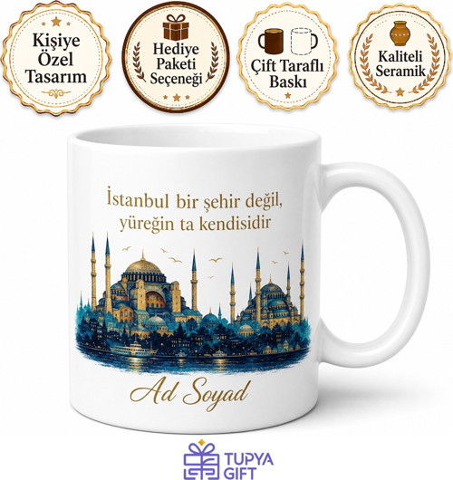 İstanbul Memleket Temalı İsme Özel Baskılı Kupa Bardak Hediye
