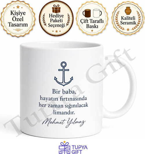 Baba İçin Özel Tasarım Seramik Baskılı Kupa Bardak Babalar Günü Hediyesi