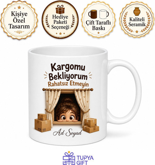Kargomu Beklerken Camdan Bakan Esprili Online Alışveriş Bağımlısı Hediye Kupa Bardak