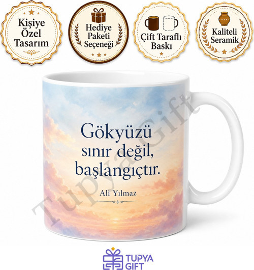 Gökyüzü Temalı Baskılı Kupa Bardak Hediye Özel Tasarım Porselen Mug