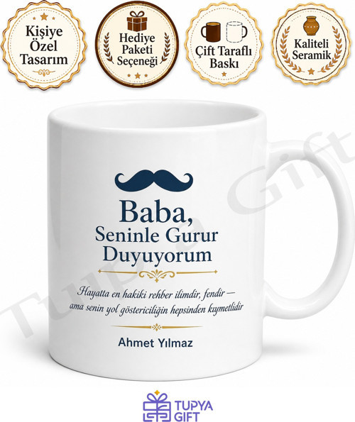 Baba Senle Gurur Duyuyorum Yazılı Kupa Bardak Babalar Günü Hediyesi