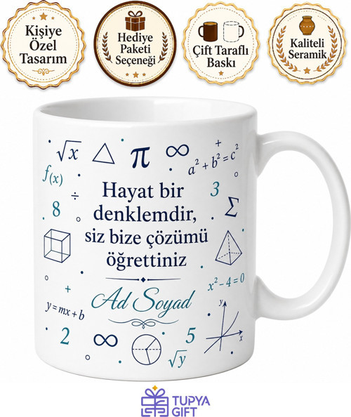 Matematik Öğretmenine Hediye Rakam Temalı Özel Baskılı Porselen Kupa Bardak