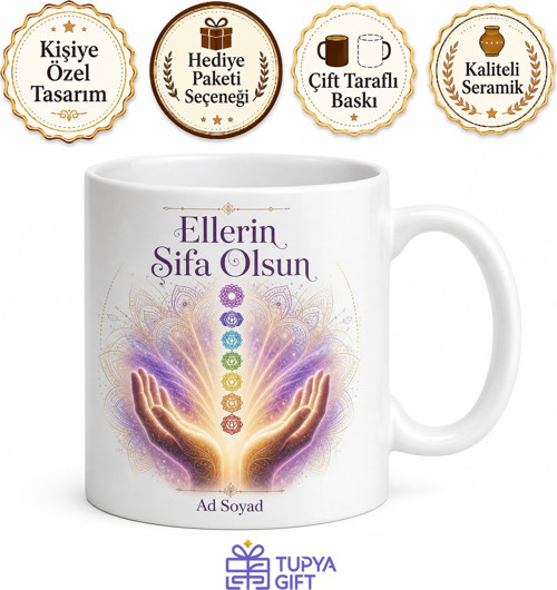 Reiki Şifacısına Hediye Pozitif Enerji Şifa Dağıtan Eller Baskılı Porselen Kupa Bardak