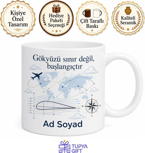Havacılık Uçuş Rotaları Kanat Profili Gökyüzü Macerası Kupa Bardak Hediye