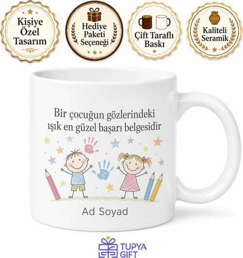 Pedagoga Hediye Çocuk Temalı Özel Tasarım Baskılı Porselen Kupa Bardak