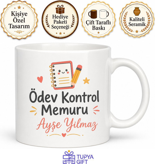 İsme Özel Ödev Kontrol Memuru Anne Yazılı Komik Kupa Bardak Hediye