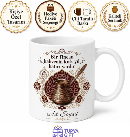 Osmanlı Kahvesi Temalı Baskılı Kupa Bardak Hediye Özel Tasarım Porselen Mug
