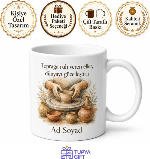 Seramik Atölyesi Temalı Özel Baskılı Kupa Bardak Hediye Porselen Mug