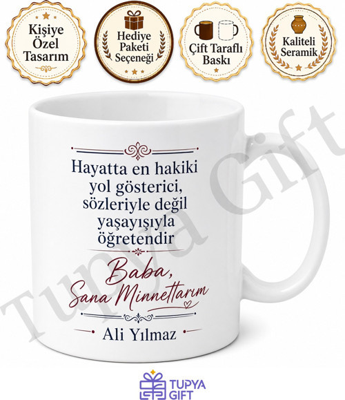 Baba Sana Minnettarım Yazılı Kupa Bardak Babalar Günü Özel Tasarım Hediye