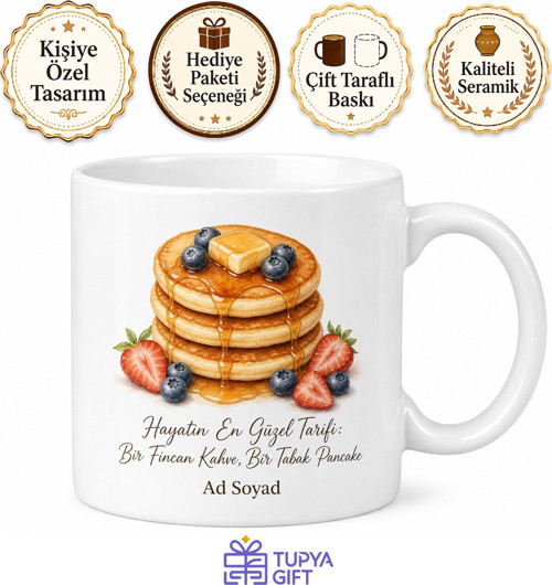 Pancake Temalı Baskılı Kupa Bardak Hediye Kahvaltı Severler İçin Özel Tasarım