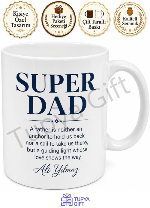 Super Dad Yazılı Kupa Bardak Babalar Günü Hediyesi İngilizce Tasarım