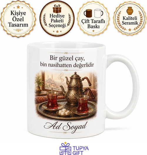 Kahveciye Çay Demleyenlere Kıraathane Sohbeti Çay Tepsisi Kupa Bardak Hediye