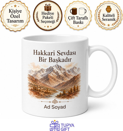 Hakkari Memleket Temalı Kişiye Özel Baskılı Kupa Bardak Hediye