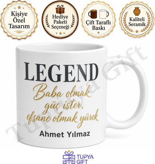 Legend Baba Yazılı İngilizce Türkçe Kupa Bardak Babalar Günü Hediye