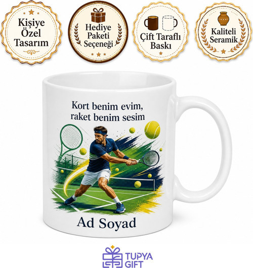 Tenisçiye Kortta Ralli Yapanlara Top Toplayıcı Backhand Kupa Bardak Hediye
