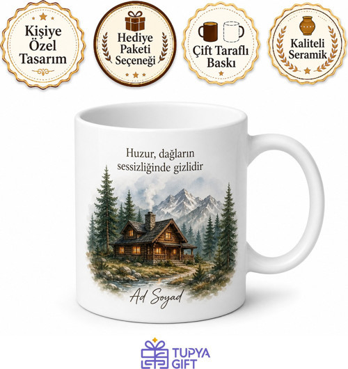 Dağ Evi Kahvesi Temalı Baskılı Kupa Bardak Hediye Porselen Mug