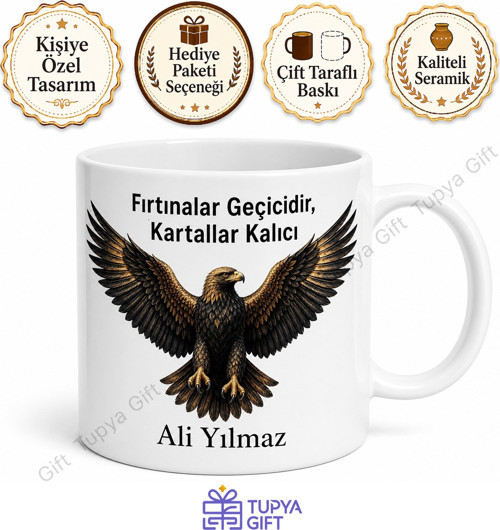 Kartal Temalı Baskılı Kupa Bardak Özel Tasarım Hediye Porselen Mug
