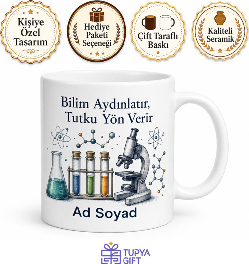 Kişiye Özel Laboratuvar Temalı Baskılı Kupa Bardak Bilim İnsanı Hediye