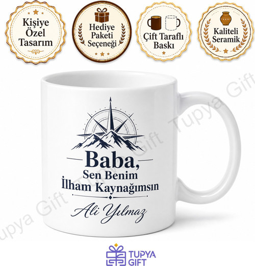 Baba İlham Kaynağımsın Yazılı Kupa Bardak Babalar Günü Hediyesi