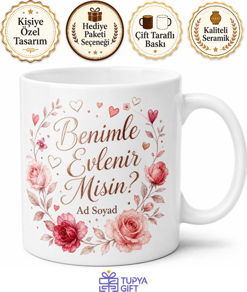 Benimle Evlenir Misin Kupa Bardak Evlilik Teklifi Hediye Özel Tasarım