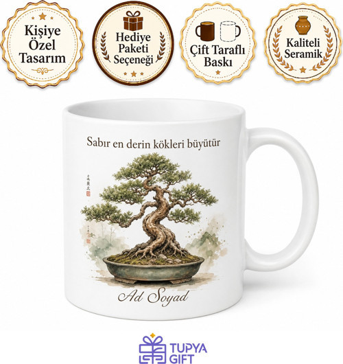Bonsai Ağacı Temalı Baskılı Kupa Bardak Hediye Özel Tasarım Porselen Mug