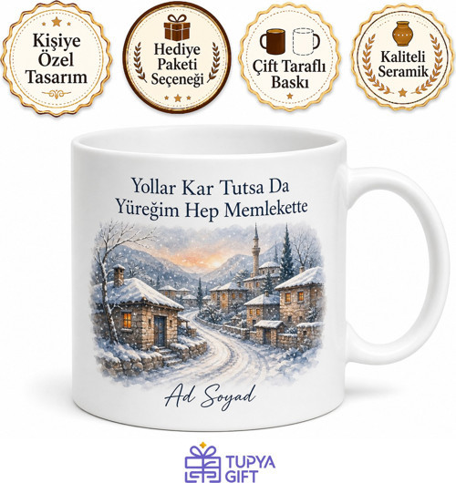 Kışın Memlekete Dönüş Temalı Kupa Bardak Nostaljik Hediye