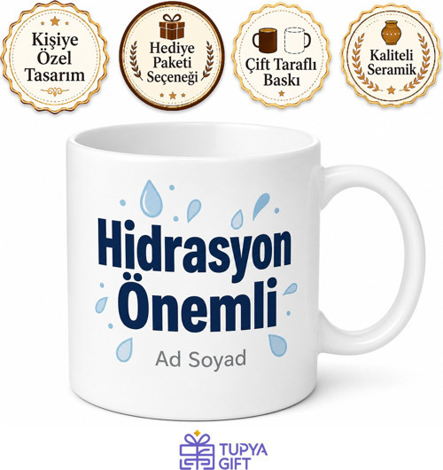 Hidrasyon Önemli Yazılı Baskılı Kupa Bardak Hediye Porselen Mug