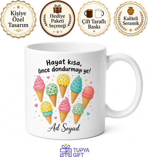 Dondurma Severlere Rengarenk Külah Desenli Yaz Kupası Hediye Bardak