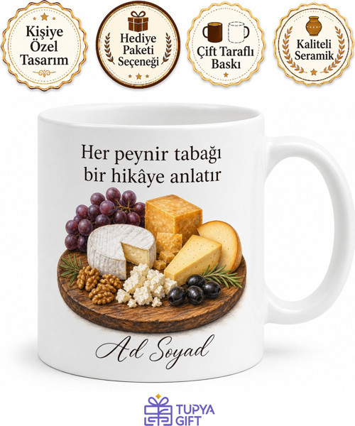 Peynir Tabağı Temalı Baskılı Kupa Bardak Hediye Porselen Mug