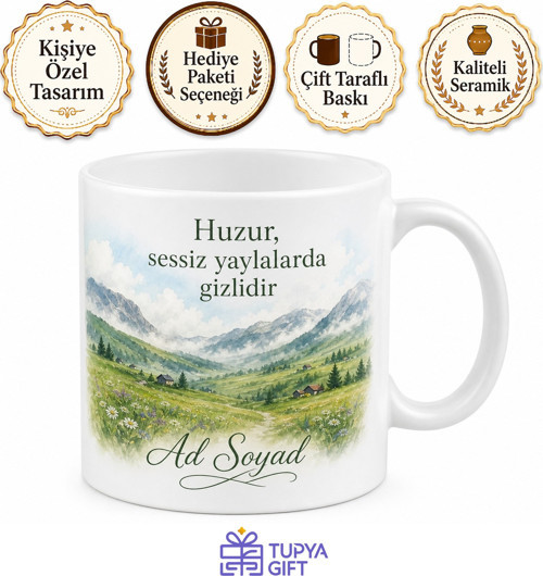 Bingöl Sessiz Yayla Temalı Kupa Bardak Doğa Sevgisi Hediye Porselen Kupa