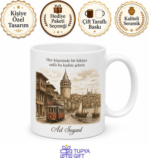 Eski İstanbul Temalı Nostaljik Baskılı Kupa Bardak Hediye Porselen Mug