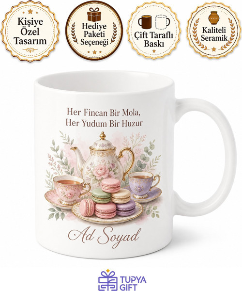 Afternoon Tea Temalı Baskılı Kupa Bardak Çay Saati Hediye Porselen Mug