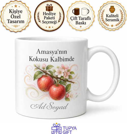 Amasya Elma Kokusu Temalı Kupa Bardak | Özel Tasarım Hediye Kupa
