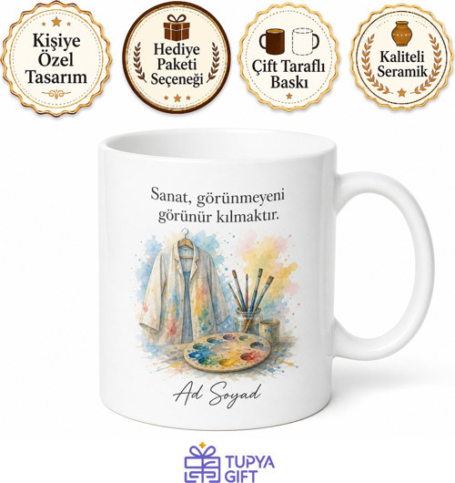 Resim Görsel Sanatlar Öğretmeni Sulu Boya Önlüğü Sanat Köşesi Kupa Bardak Hediye