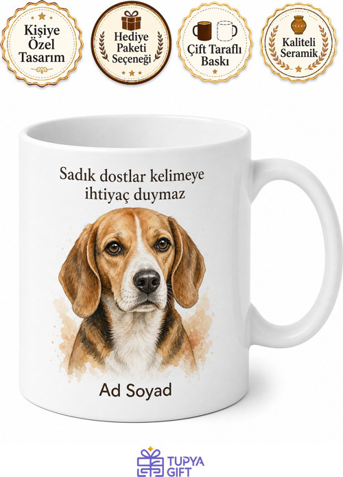 İsme Özel Beagle Desenli Kupa Bardak Köpek Severler İçin Hediye