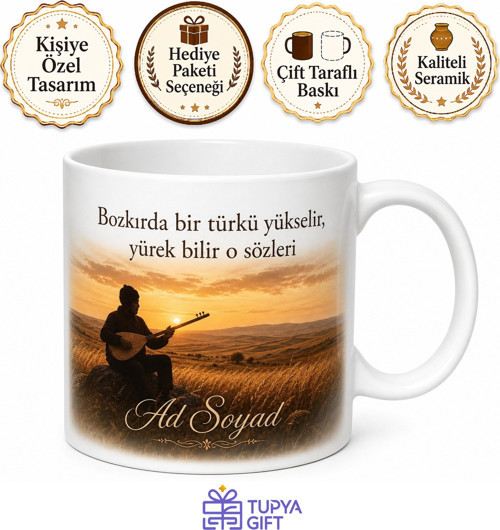 Sivas Bozkır ve Türkü Temalı Kişiye Özel Kupa Bardak Hediye