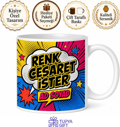 Pop Art Çılgın Renkler Çizgi Roman Efekti Kupa Bardak Hediye