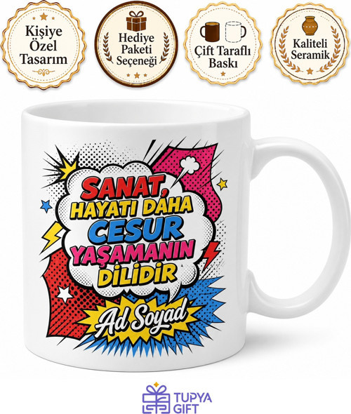 Pop Art Renkli Çizgi Roman Tarzı Baskılı Porselen Kupa Bardak Hediye