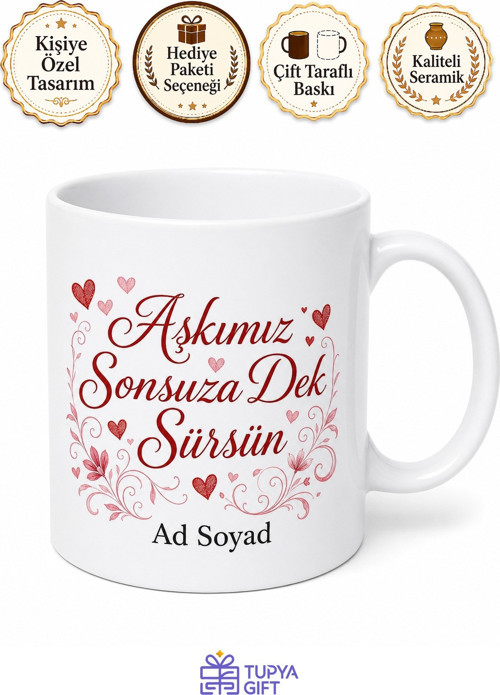 Aşkımız Sonsuza Dek Sürsün Yazılı Şık Seramik Kupa Bardak Hediye