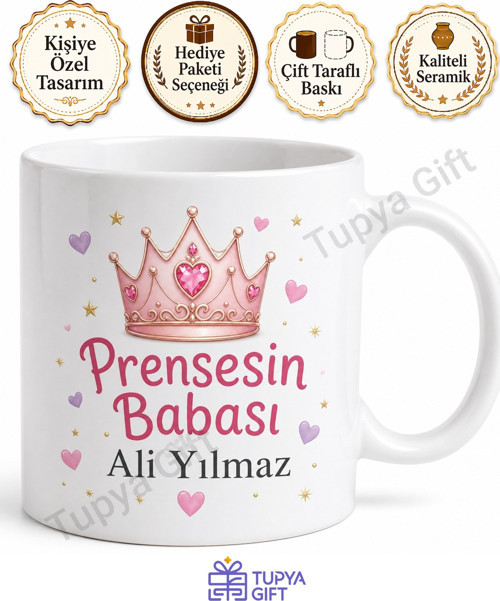 Prensesin Babası Yazılı Sevimli Kupa Bardak Babalar Günü Hediyesi