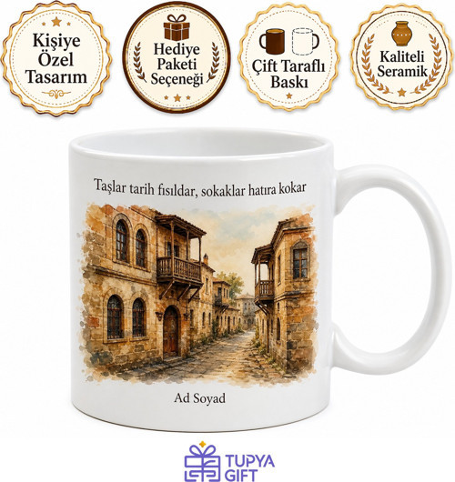 Talas Tarihi Rum Evleri Kayseri Dokusu Hediye Kupa Bardak Özel Tasarım