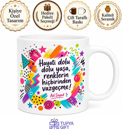 Maksimalist Yaşayanlara Rengarenk Dolu Dolu Cıvıl Cıvıl Kupa Bardak Hediye