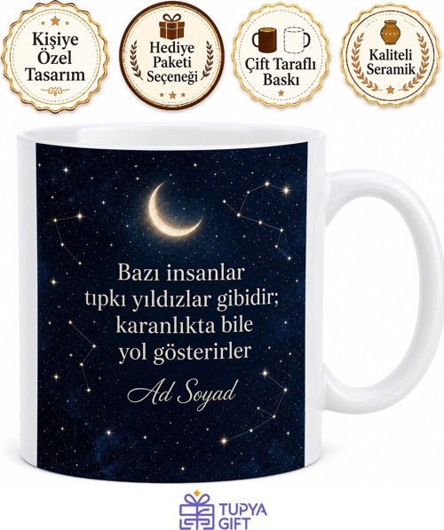 Kişiye Özel Yıldız Gecesi Temalı Kupa Bardak İsimli Hediye