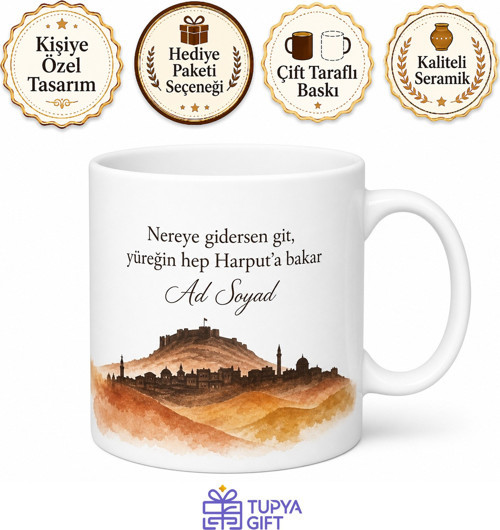 Elazığlı Gurbetçiye İsimli Baskılı Kupa Bardak Hediye Elazığ Hatıra